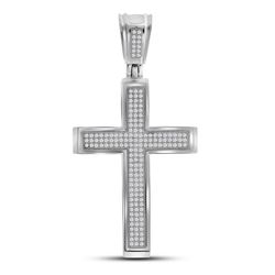 1/2 CTW Mens Round Diamond Roman Cross Charm Pendant 10kt White Gold - REF-45T3K