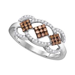 1/3 CTW Round Brown Diamond Cluster Ring 10kt White Gold - REF-18Y3X