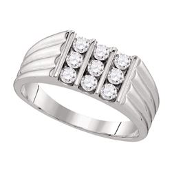 3/4 CTW Mens Round Diamond Wedding Ring 10kt White Gold - REF-77Y9X