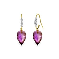 Genuine 19.18 ctw Amethyst & Diamond Earrings 14KT Yellow Gold - REF-52X9M