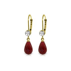 Genuine 6.63 ctw Ruby & Diamond Earrings 14KT Yellow Gold - REF-29T7A