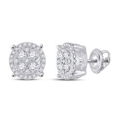 1/2 CTW Round Diamond Cluster Earrings 10kt White Gold - REF-31A8N