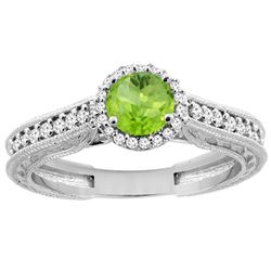 0.99 CTW Peridot & Diamond Ring 14K White Gold - REF-57H2M