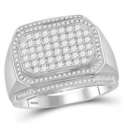 1 & 3/4 CTW Mens Round Diamond Octagon Cluster Ring 14kt White Gold - REF-153Y3X