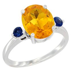 2.64 CTW Citrine & Blue Sapphire Ring 14K White Gold - REF-32V3R