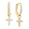 Image 1 : 1/10 CTW Round Diamond Cross Dangle Hoop Earrings 10kt Yellow Gold - REF-14K4R