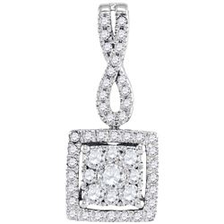 1/2 CTW Round Diamond Square Cluster Pendant 10kt White Gold - REF-32X3T