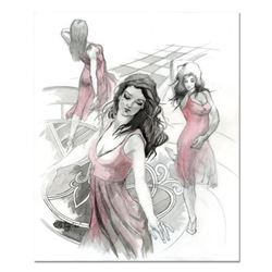 Lena Sotskova, "Little Ruby Dress" Mixed Media Original Painting, Hand Signed and with COA.