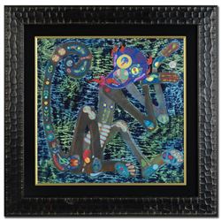 "Water Monkey" Original Mixed Media Painting by Renowned Artist Lu Hong, Hand Signed by the Artist w