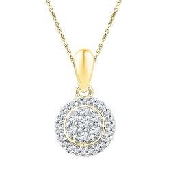 1/4 CTW Round Diamond Halo Flower Cluster Pendant 10kt Yellow Gold - REF-15A5N