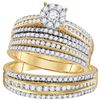 Image 1 : 1 & 1/4 CTW His & Hers Round Diamond Solitaire Matching Bridal Wedding Ring 14kt Yellow Gold - REF-1