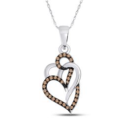 1/4 CTW Round Brown Diamond Triple Heart Pendant 10kt White Gold - REF-11H9W