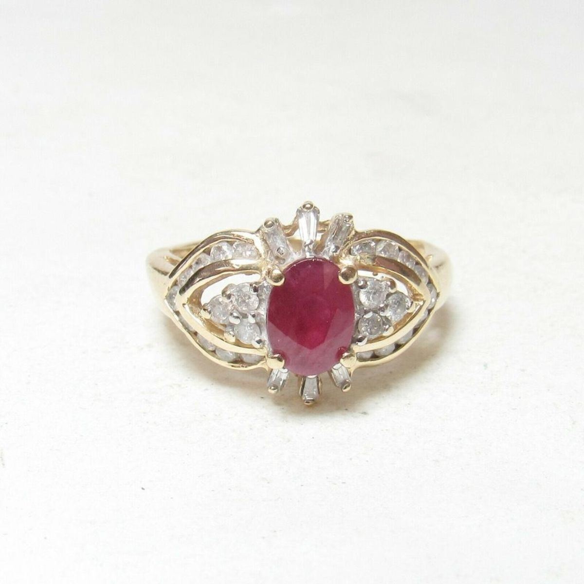 1.10ct Oval Red Ruby & Diamond 14K Gold Estate Ring
