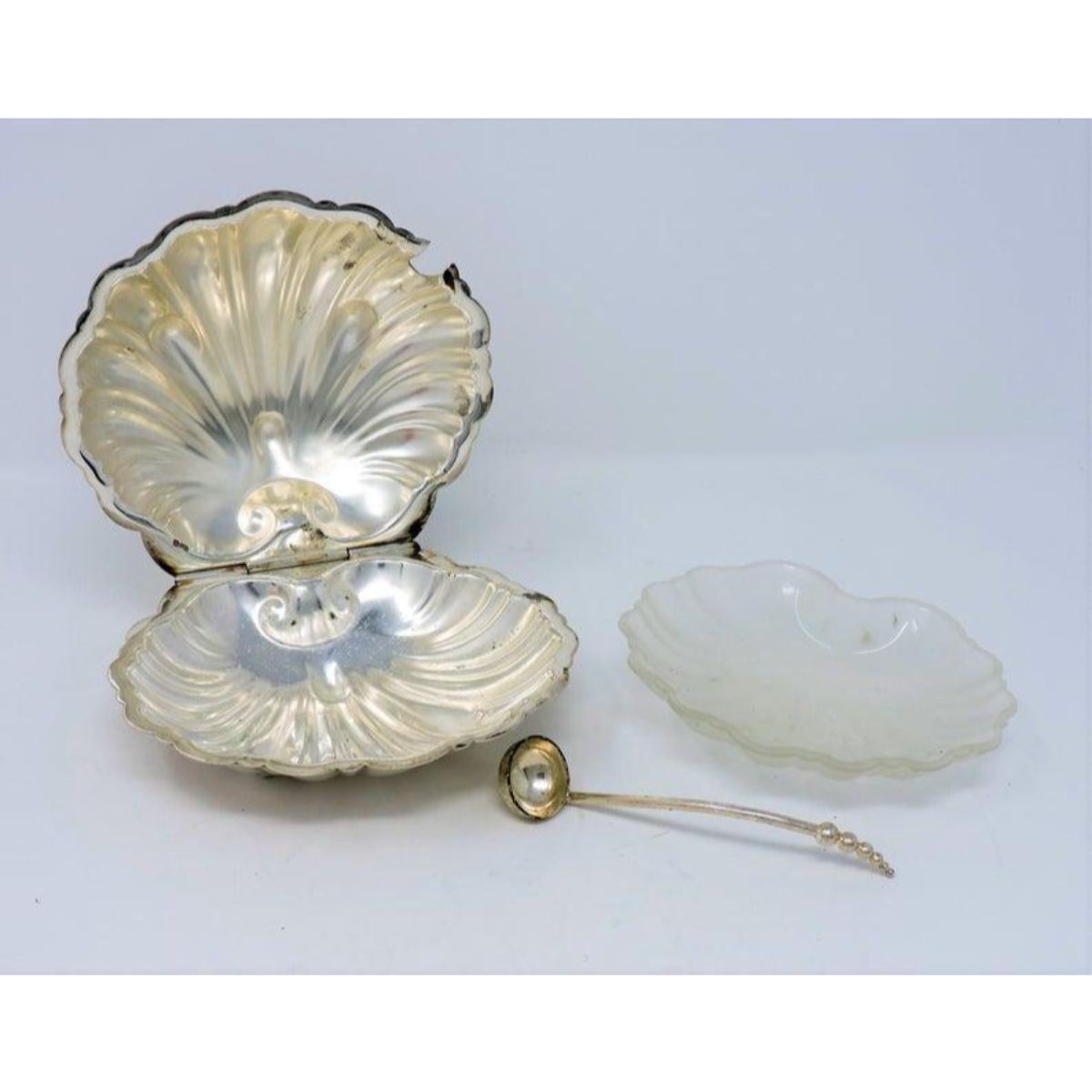 Vintage Clam Shell Shaped Silver-plate Caviar Dish & Spoon