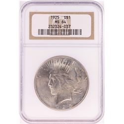 1925 $1 Peace Silver Dollar Coin NGC MS64