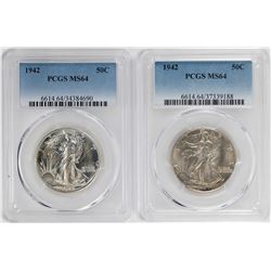 Lot of (2) 1942 Walking Liberty Half Dollar Coins NGC MS64