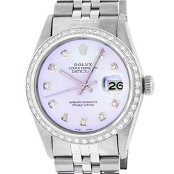 Rolex Mens Stainless Steel Purple Diamond 36MM Datejust Wristwatch