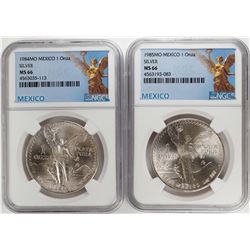 1984-1985Mo Mexico 1 Onza Libertad Silver Coins NGC MS66