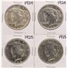 Image 1 : Lot of (4) 1924 & 1925 $1 Peace Silver Dollar Coins