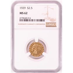 1929 $2 1/2 Indian Head Quarter Eagle Gold Coin NGC MS62