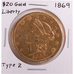 1869 Type 2 $20 Liberty Head Double Eagle Gold Coin