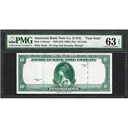 1929 10 Unit American Bank Note Co. "Test Note" PMG Choice Uncirculated 63EPQ