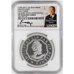 1792-2017 Half Disme 1 oz. Silver Medal NGC PF70 W/Edmund C. Moy Signature