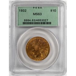 1932 $10 Indian Head Eagle Gold Coin PCGS MS63 OGH