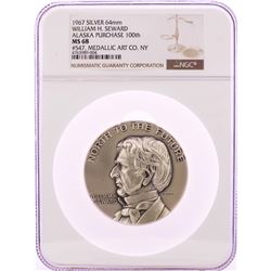 1967 William H. Seward Alaska Purchase 200th Silver 64mm Medal NGC MS68