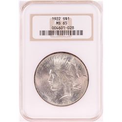 1922 $1 Peace Silver Dollar Coin NGC MS65