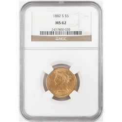 1882-S $5 Liberty Head Half Eagle Gold Coin NGC MS62