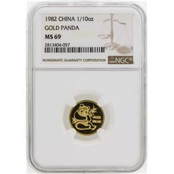 1982 China 1/10 oz. Gold Panda Coin NGC MS69