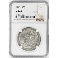 1943 Walking Liberty Half Dollar Coin NGC MS65