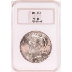 1922 $1 Peace Silver Dollar Coin NGC MS65