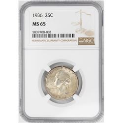 1936 Washington Quarter Coin NGC MS65