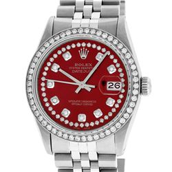 Rolex Men's Stainless Steel Red String Diamond 36MM Datejust Wristwatch