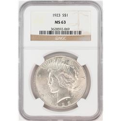 1923 $1 Peace Silver Dollar Coin NGC MS63