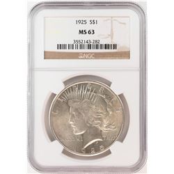 1925 $1 Peace Silver Dollar Coin NGC MS63