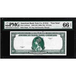 1929 10 Unit American Bank Note Co. "Test Note" PMG Gem Uncirculated 66EPQ