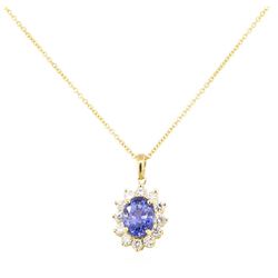 14KT Yellow Gold 2.48 ctw Tanzanite and Diamond Pendant with Chain