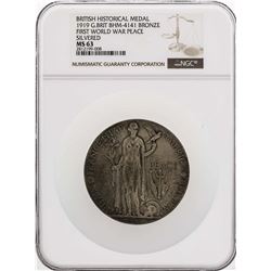 1919 Great Britain BHM-4141 Bronze Medal First World War Peace Silvered NGC MS63