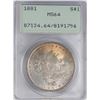 Image 1 : 1881 $1 Morgan Silver Dollar Coin PCGS MS64 Old Green Rattler Nice Toning