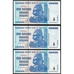 Lot of (3) Consecutive Zimbabwe One Hundred Trillion Dollar Notes