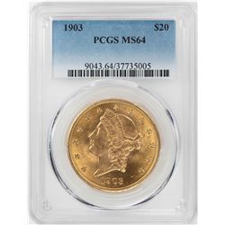 1903 $20 Liberty Head Double Eagle Gold Coin PCGS MS64