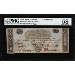 1810's $10 Bank of Auburn NY "Counterfeit" Obsolete Note PMG Ch. About Uncirculated 58