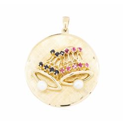 14KT Yellow Gold 0.40 ctw Ruby and Sapphire Disc Pendant