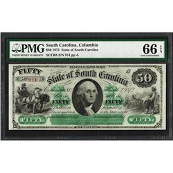 1872 $50 State of South Carolina Revenue Bond Obsolete Note PMG Gem Uncirculated 66EPQ