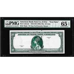 1929 10 Unit American Bank Note Co. "Test Note" PMG Gem Uncirculated 65EPQ