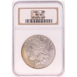 1887 $1 Morgan Silver Dollar Coin NGC MS65 Nice Toning Old Holder