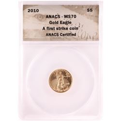 2009 $5 American Gold Eagle Coin ANACS MS70 First Strike